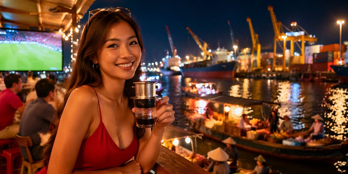 Khách hàng tại quầy thanh toán với điện thoại và phiếu rút tiền tại casino Việt Nam